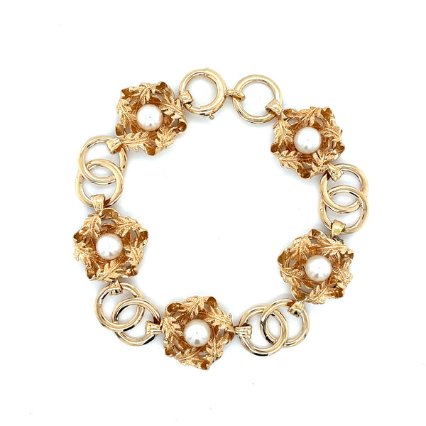 ESTATE 14KY Gold Bird's Nest Style Pearl Bracelet