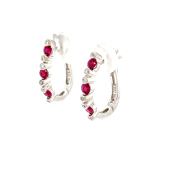 Estate 14KW Gold Ruby and Diamond Hinged Hoops