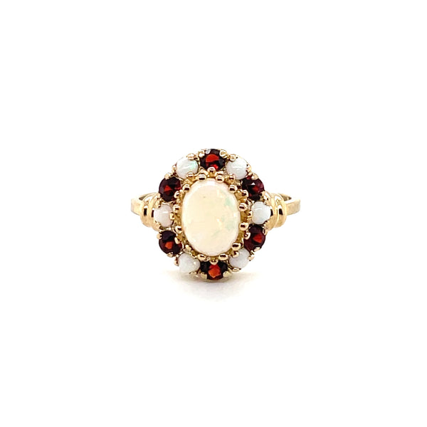ESTATE 10KY Opal & Garnet Halo Style Ring