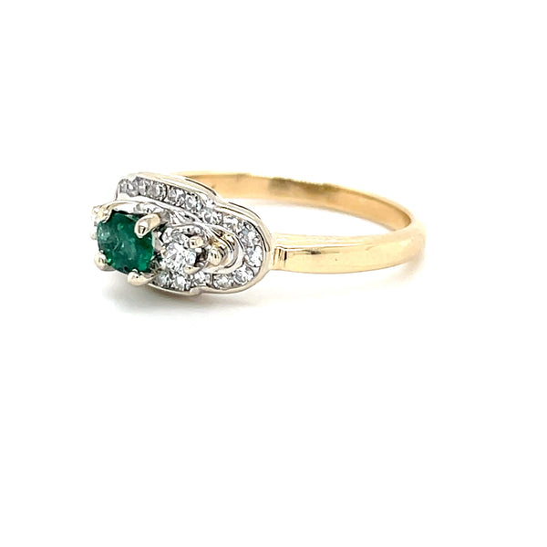 ESTATE 14K Two-Tone Emerald Ring with Diamond