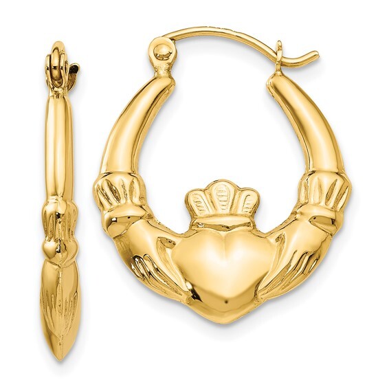 14ky Gold Claddagh Hoop Earrings