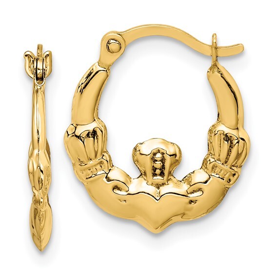 14ky Gold Claddagh Hoop Earrings