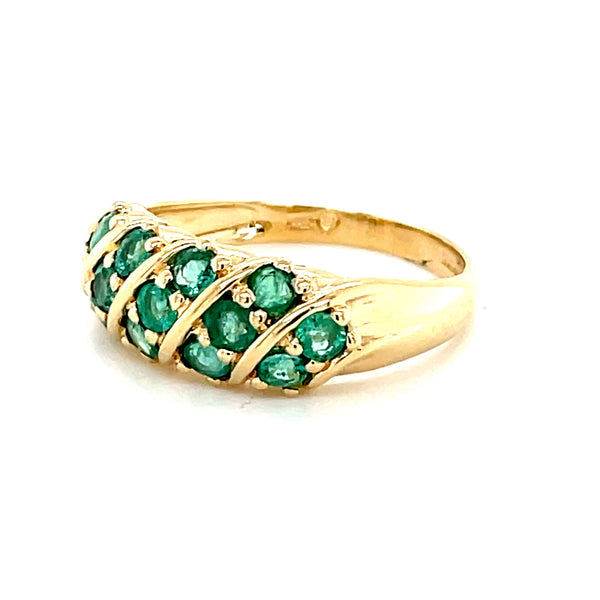ESTATE 14KY Gold 3-Row Emerald Ring