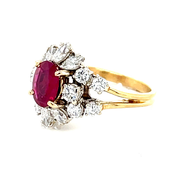 ESTATE 18K Two-tone Gold Ruby & Diamond Ring