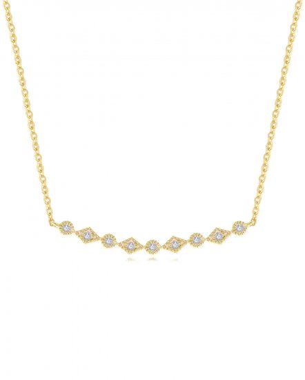 14k Yellow Gold Curved Diamond Bar Necklace