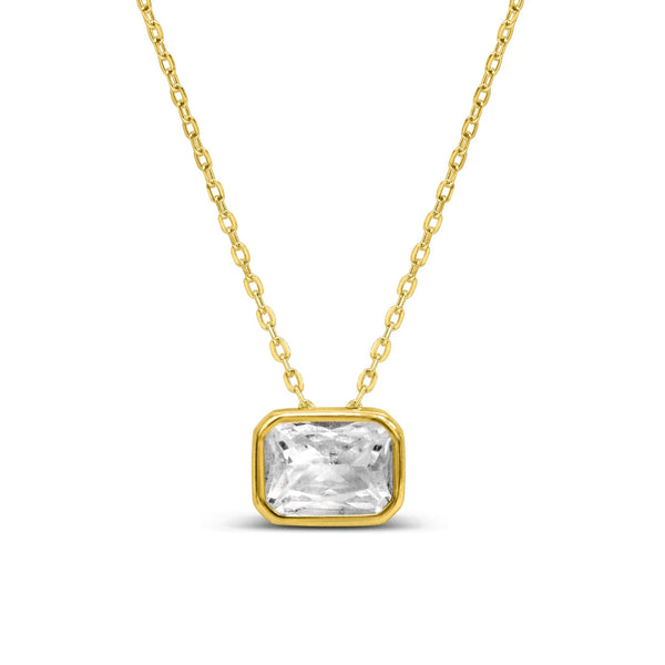 Gold Plated Sterling Silver Clear CZ Baguette Slider Necklace
