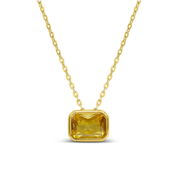 Gold Plated Sterling Silver Citrine CZ Baguette Slider Necklace