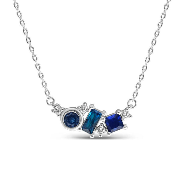 Sterling Silver Colorful CZ Cluster Necklace in Aqua and Blue