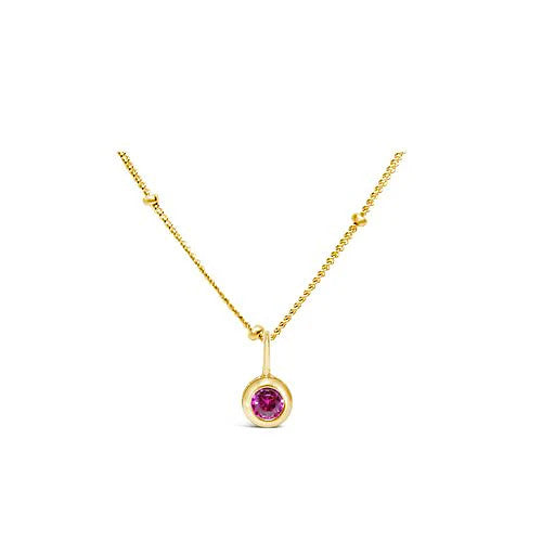 Gold Plated Sterling Silver Bezel Set Ruby CZ Necklace
