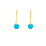 14K Yellow Gold Oval Turquoise Lever Back Dangle Earrings