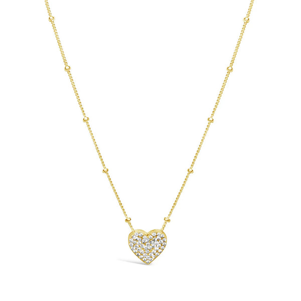 Gold Plated Sterling Silver CZ Pavé Heart Charm and Chain Necklace