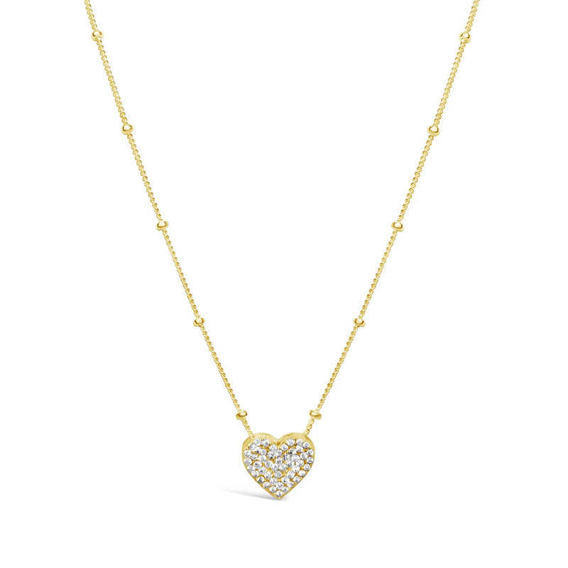 Gold Plated Sterling Silver CZ Pavé Heart Charm and Chain Necklace