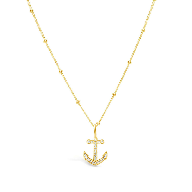 Gold Plated Sterling Silver CZ Anchor Charm and Chain Necklace