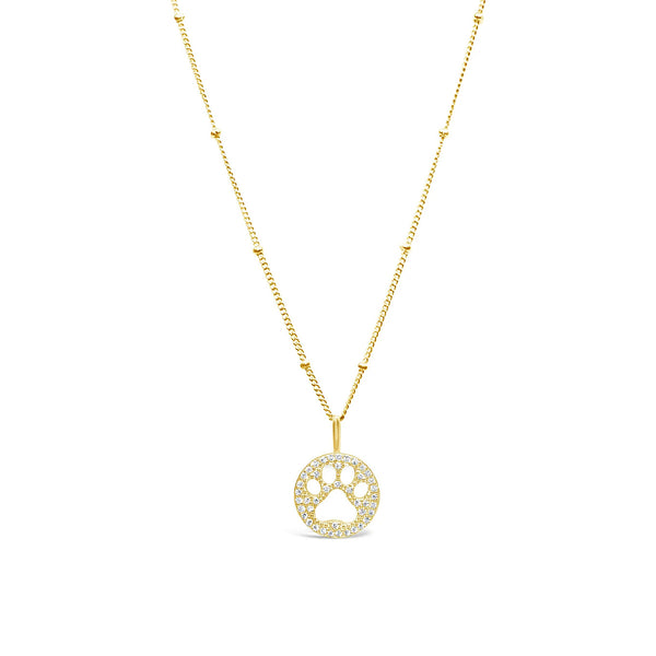 Gold Plated Sterling Silver CZ Pavé Paw Charm and Chain Necklace