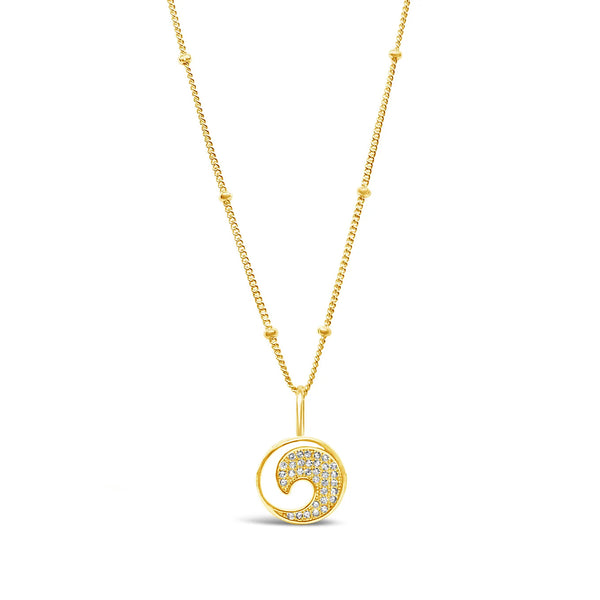 Gold Plated Sterling Silver CZ Pavé Wave Charm and Chain Necklace