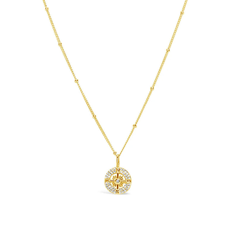Gold Plated Sterling Silver CZ Compass Necklace