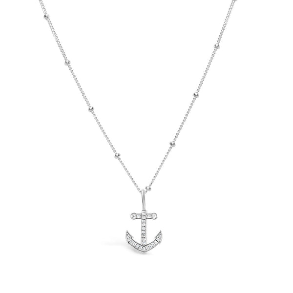 Sterling Silver CZ Anchor Charm and Chain Necklace