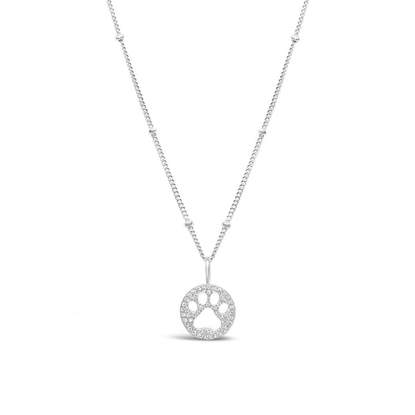 Sterling Silver CZ Pavé Paw Charm and Chain Necklace