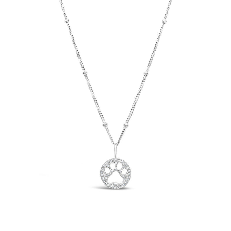 Sterling Silver CZ Pavé Paw Charm and Chain Necklace