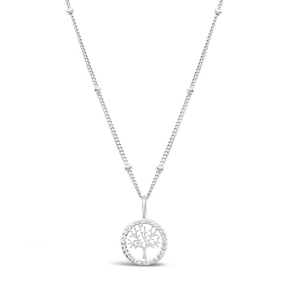 Sterling Silver CZ Tree of Life Charm and Chain Necklace