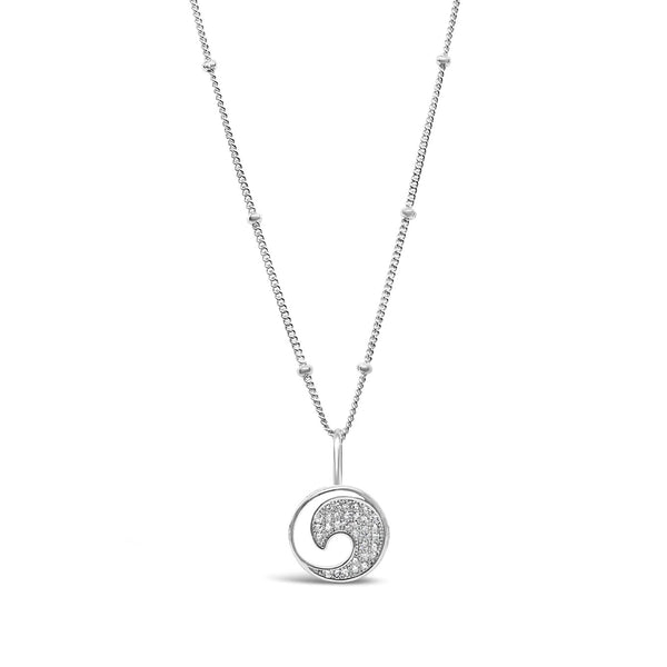 Sterling Silver CZ Pavé Wave Charm and Chain Necklace