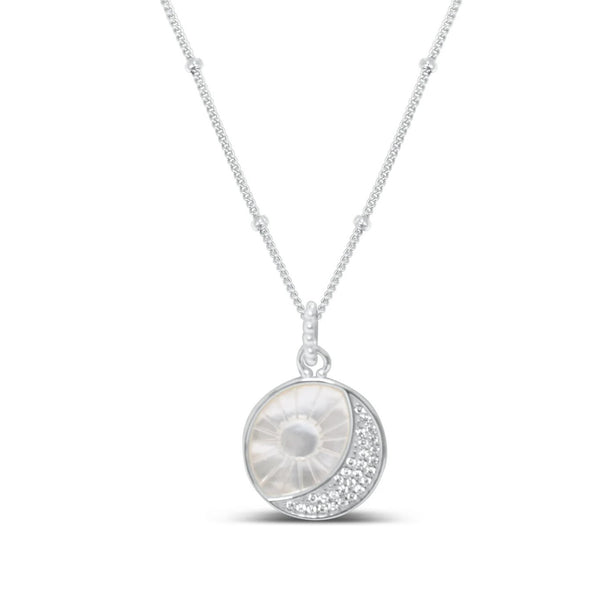 Sterling Silver Mother of Pearl and CZ Sun and Moon Necklace