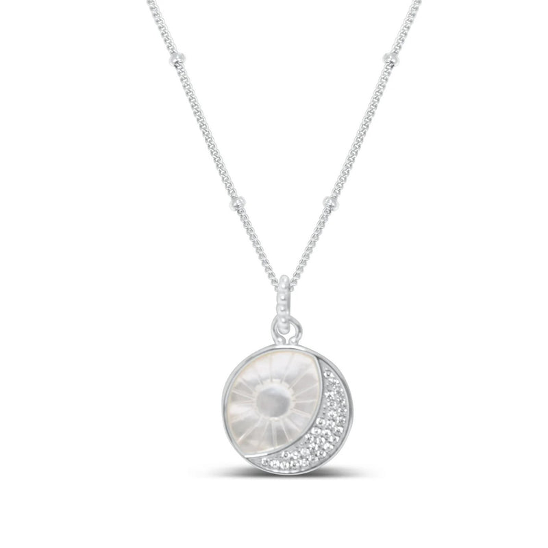 Sterling Silver Mother of Pearl and CZ Sun and Moon Necklace