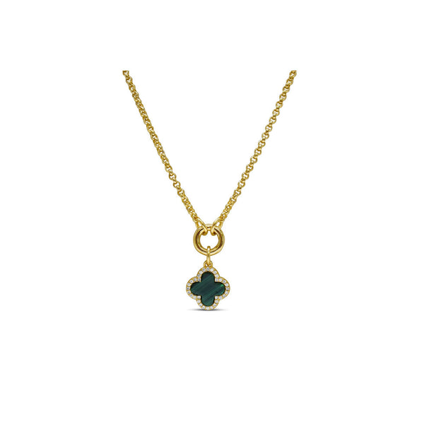 Gold Plated Sterling Silver Malachite Clover Necklace