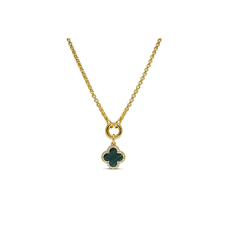 Gold Plated Sterling Silver Malachite Clover Necklace