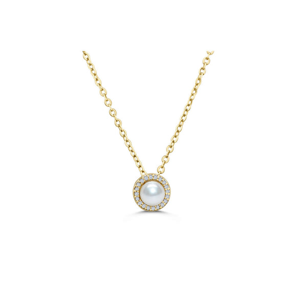 Gold Plated Sterling Silver Pearl Halo Necklace