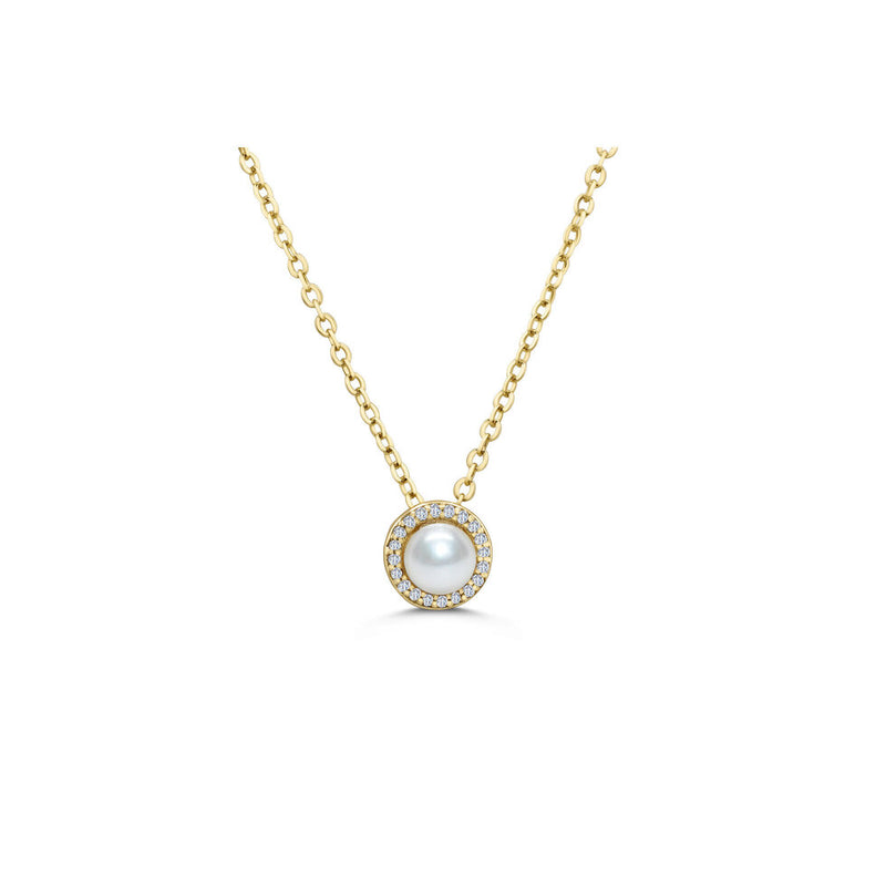 Gold Plated Sterling Silver Pearl Halo Necklace