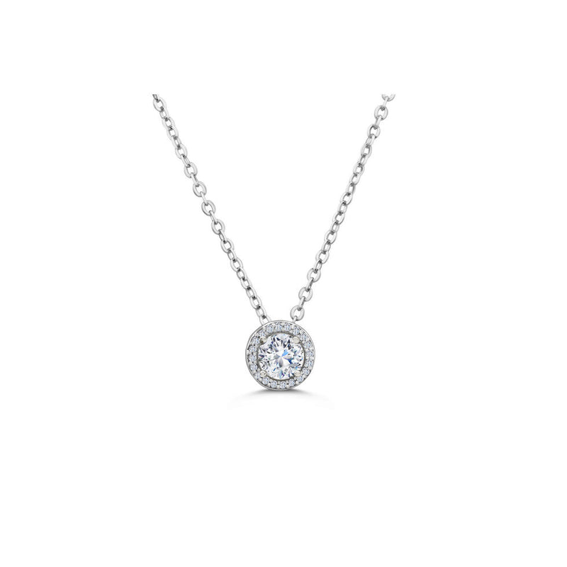 Sterling Silver CZ Halo Necklace