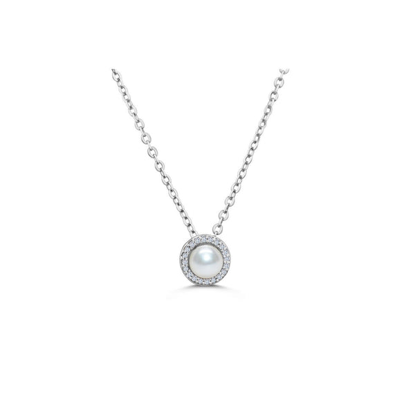 Sterling Silver Pearl Halo Necklace