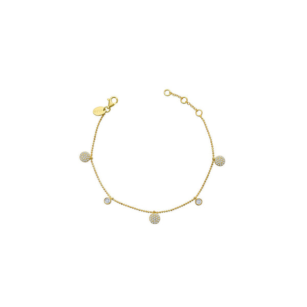 Gold Plated Sterling Silver Dazzling Dangles Pavé Disc & Bezel Bracelet