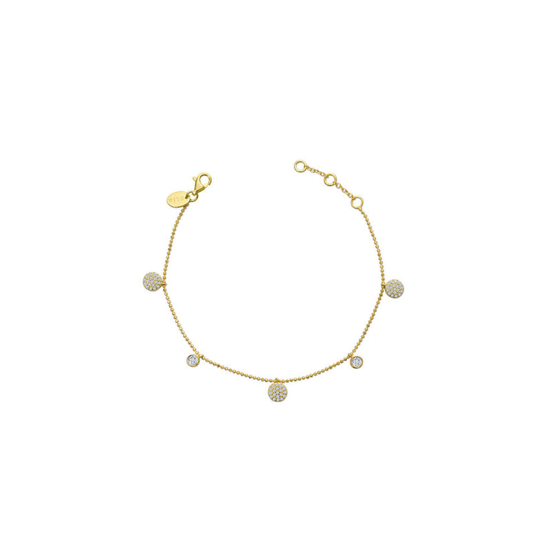 Gold Plated Sterling Silver Dazzling Dangles Pavé Disc & Bezel Bracelet