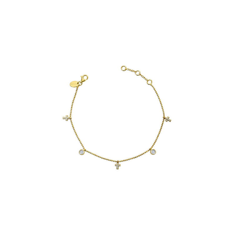 Gold Plated Sterling Silver Cross and Bezel Dangle Bracelet