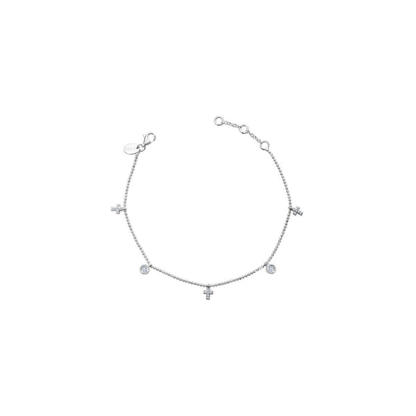 Sterling Silver Cross and Bezel Dangle Bracelet