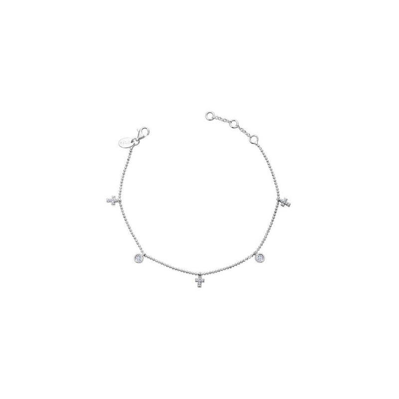 Sterling Silver Cross and Bezel Dangle Bracelet