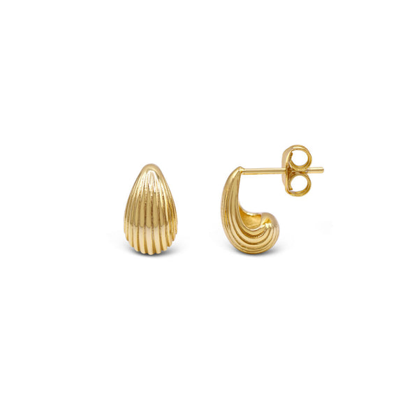 Gold Plated Sterling Silver Fluted Dewdrop Stud Earrings