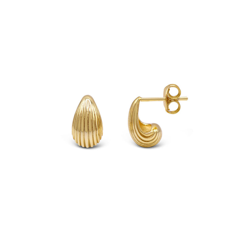 Gold Plated Sterling Silver Fluted Dewdrop Stud Earrings