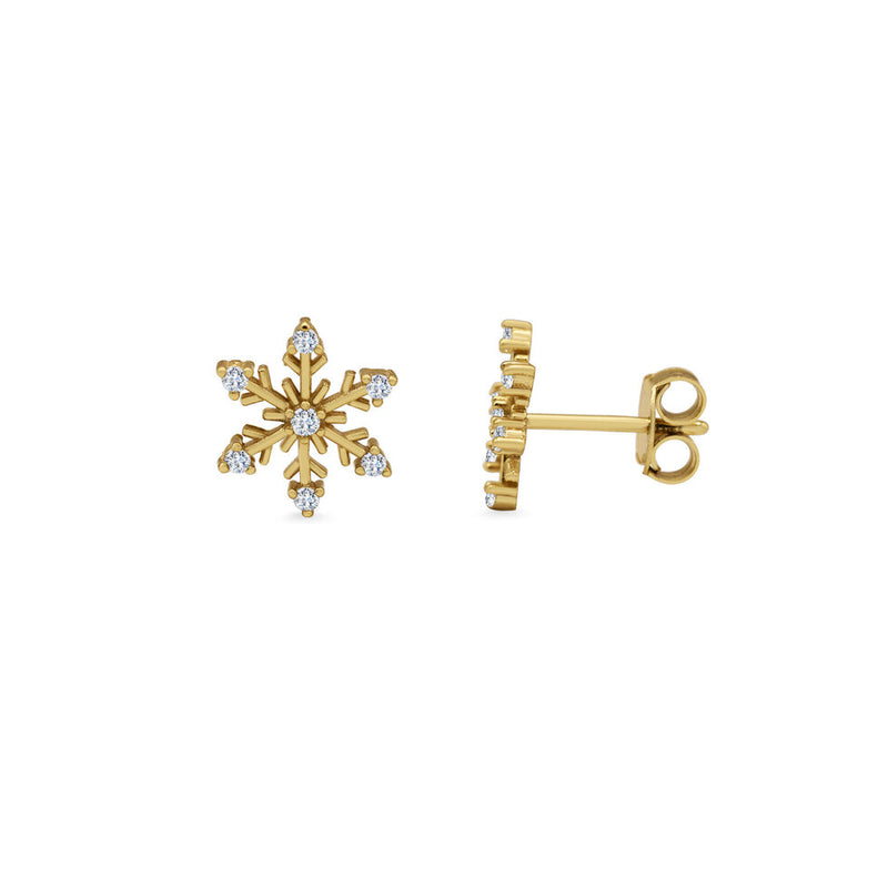 Gold Plated Sterling Silver CZ Snowflake Stud Earrings