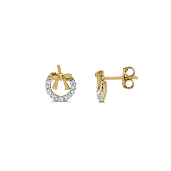 Gold Plated/Sterling Silver Two-Tone Bow & Wreath Stud Earrings