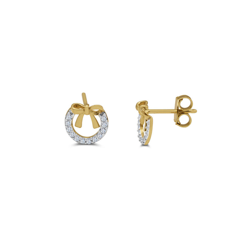 Gold Plated/Sterling Silver Two-Tone Bow & Wreath Stud Earrings