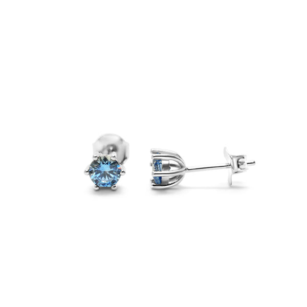 Sterling Silver Cubic Zirconia Aquamarine Stud Earrings