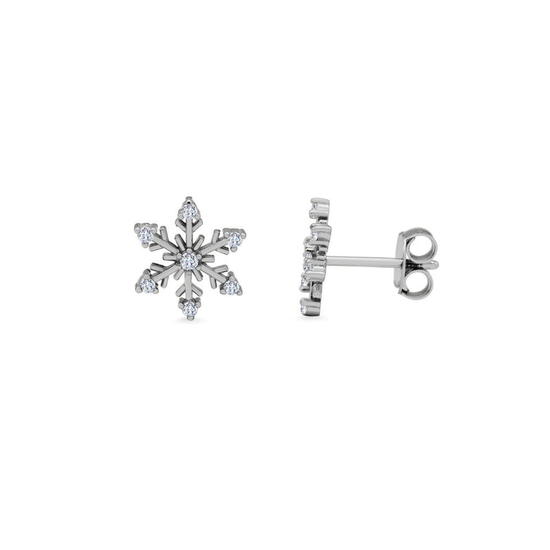 Sterling Silver CZ Snowflake Stud Earrings