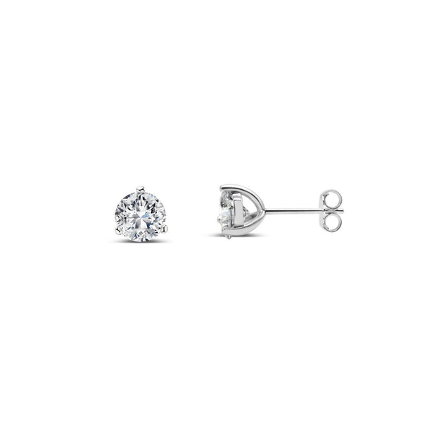 Sterling Silver CZ Stud Earrings – 6.5mm 3-Prong
