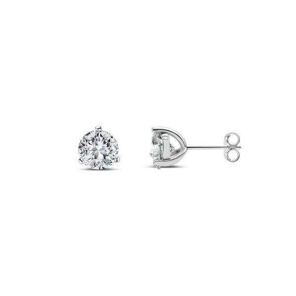 Sterling Silver CZ Stud Earrings – 7.5mm 3-Prong