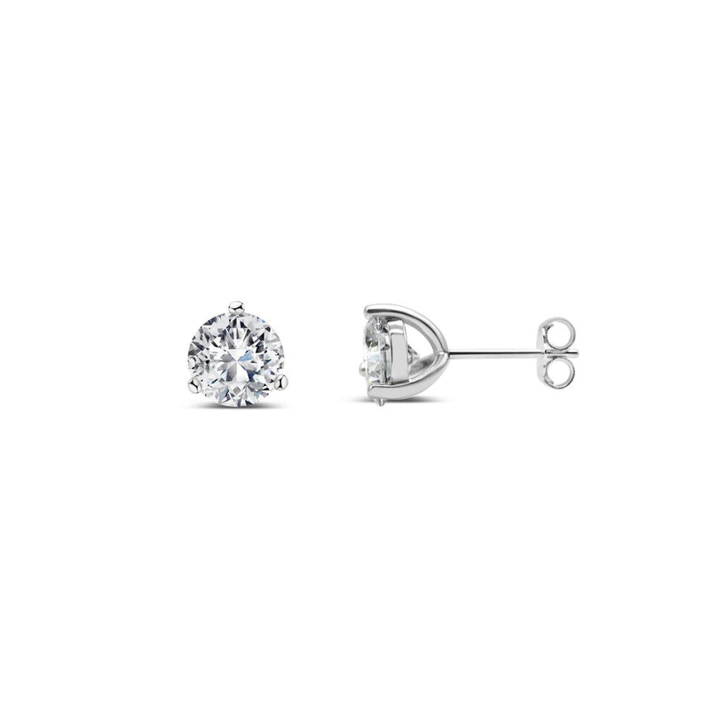 Sterling Silver CZ Stud Earrings – 7.5mm 3-Prong