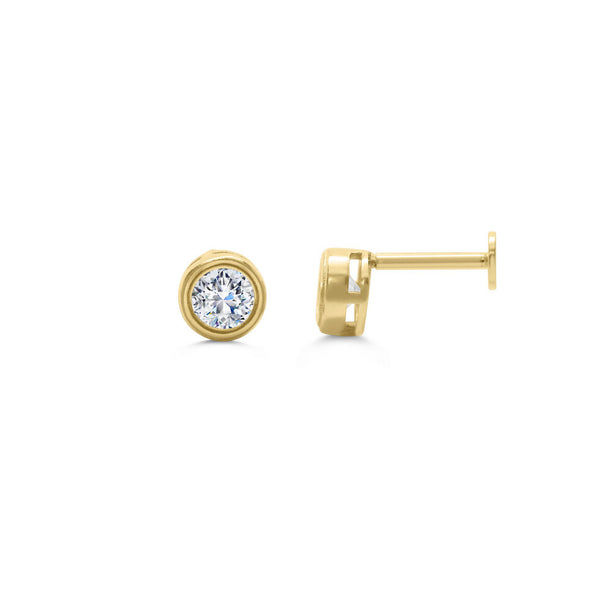 Gold Plated Sterling Silver Stepped Bezel CZ Stud Earrings