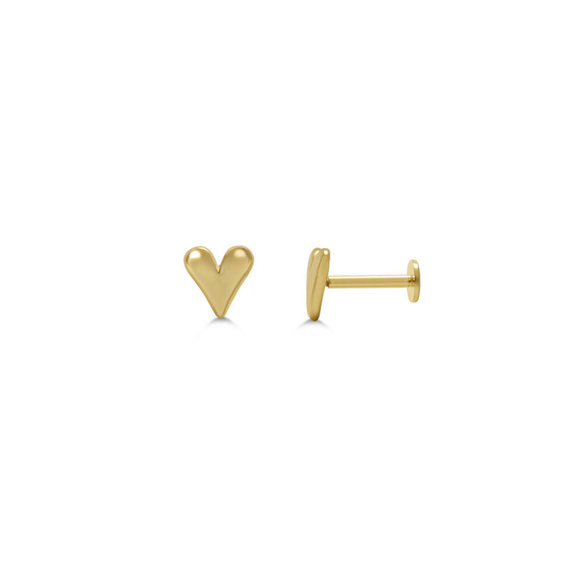 Gold Plated Sterling Silver Deep V Heart Stud Earrings